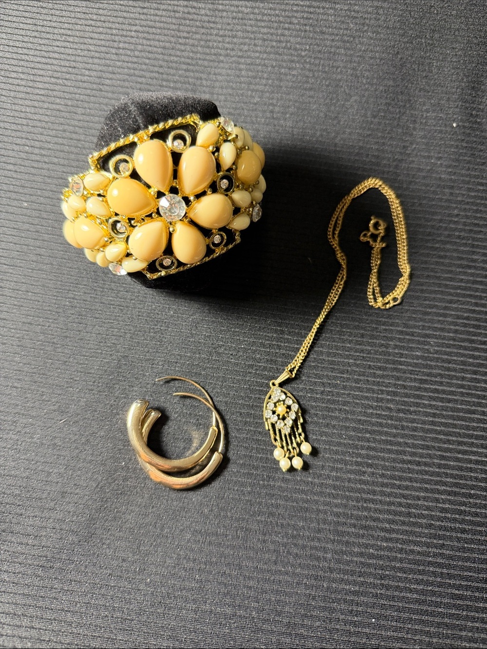 Gold-Tone Yellow Teardrop Cluster Cuff Bracelet - Elegant Statement